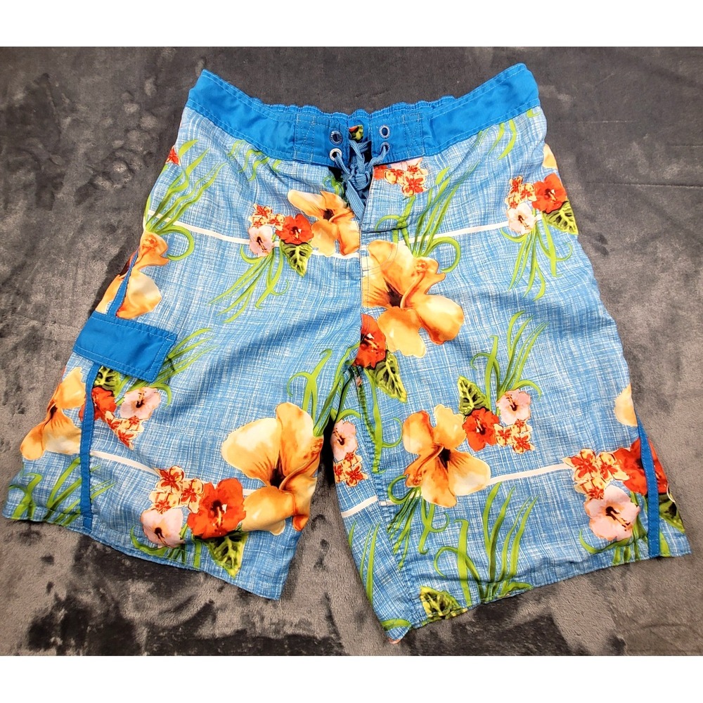OP Men's Size 32/34 Medium Swim/Board Shorts Outdoor Tropical Orchid Draw String